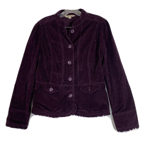 St. Johns Bay Womens Medium Corduroy Jacket Button Up Ruffled Trim Purple - Picture 1 of 12